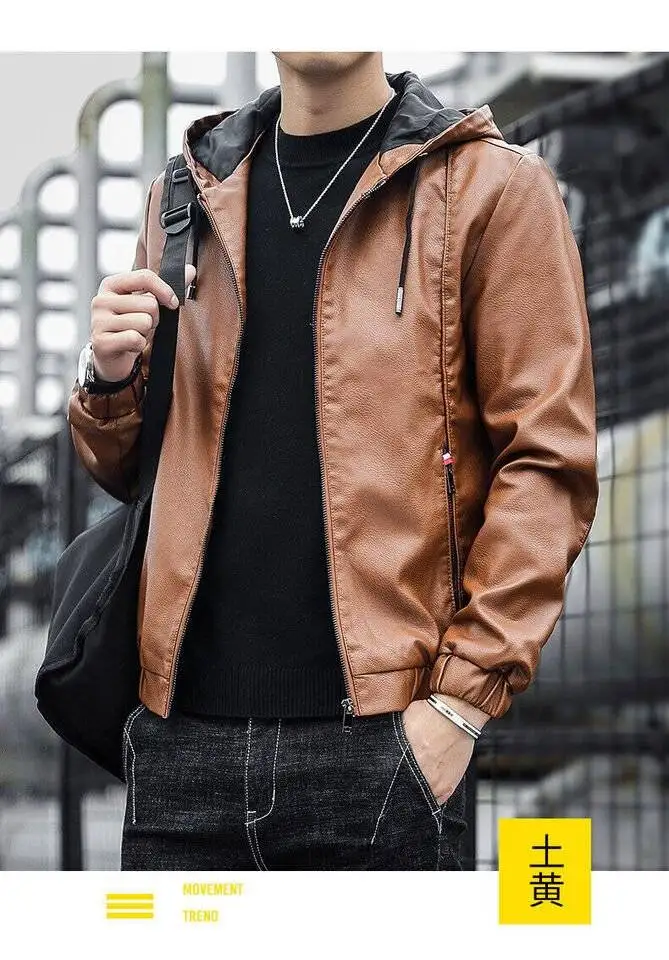 Mens Brown Faux Leather Biker Jacket