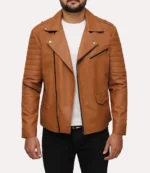 Mens Brown Faux Leather Motorcycle Jacket