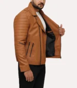 Mens Brown Faux Leather Motorcycle Jacket 4