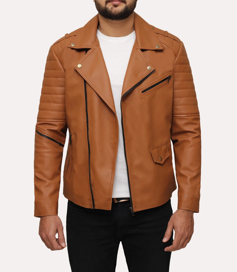 Mens Brown Faux Leather Motorcycle Jacket