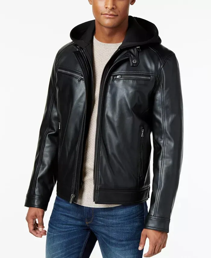 Michael Kors Hooded Leather Motorcycle Jacket