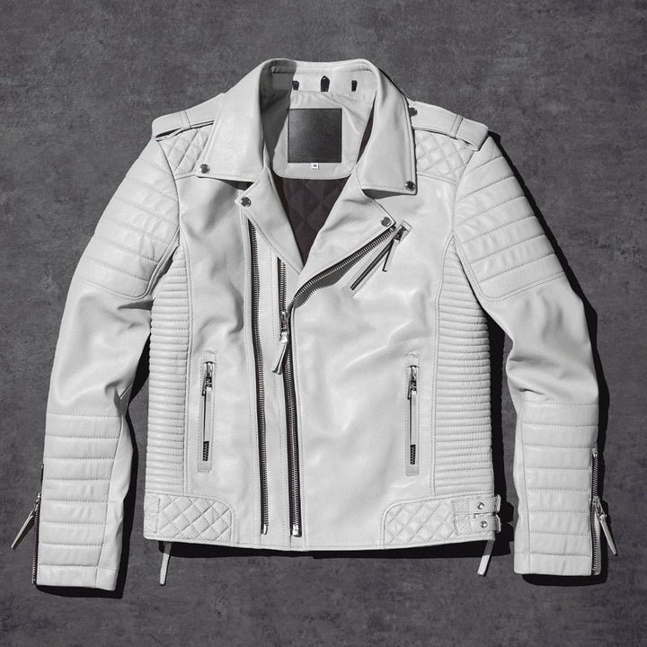 Motorcycle White Leather Jacket