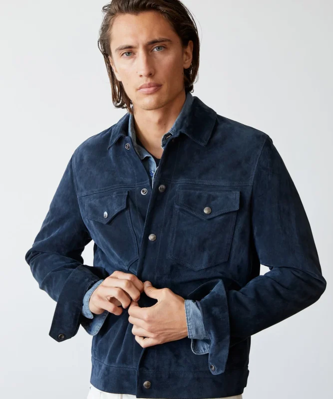 Navy Blue Suede Jacket Mens