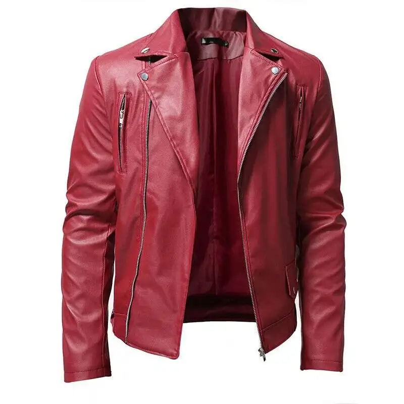 Red Faux Leather Biker Jacket