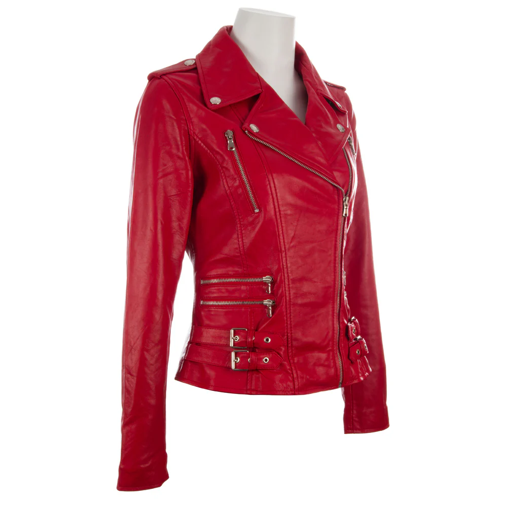 Red Leather Motorcycle Jacket Womens