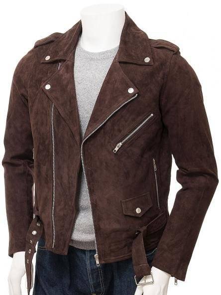 Suede Biker Jacket Mens