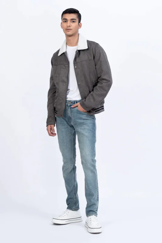 Suede Jacket With Sherpa Lining