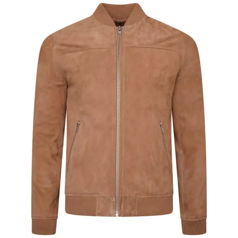 Tan Suede Bomber Jacket