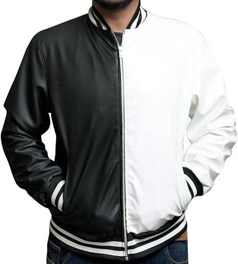 White And Black Bomber Suede JacketWhite And Black Bomber Suede Jacket