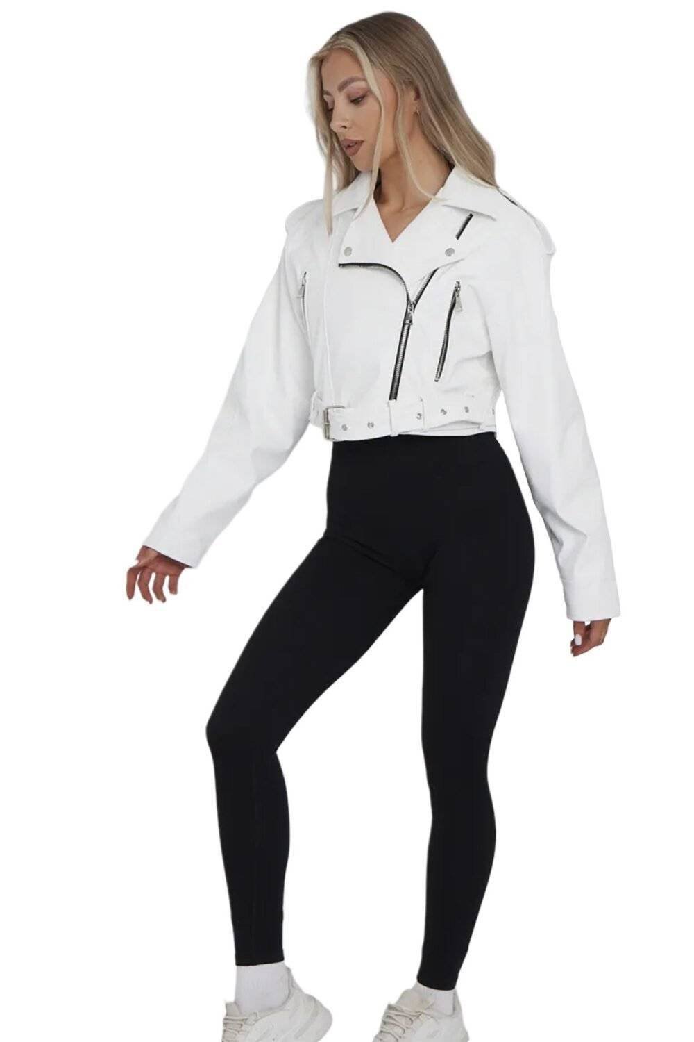 White Faux Leather Biker Jacket 2