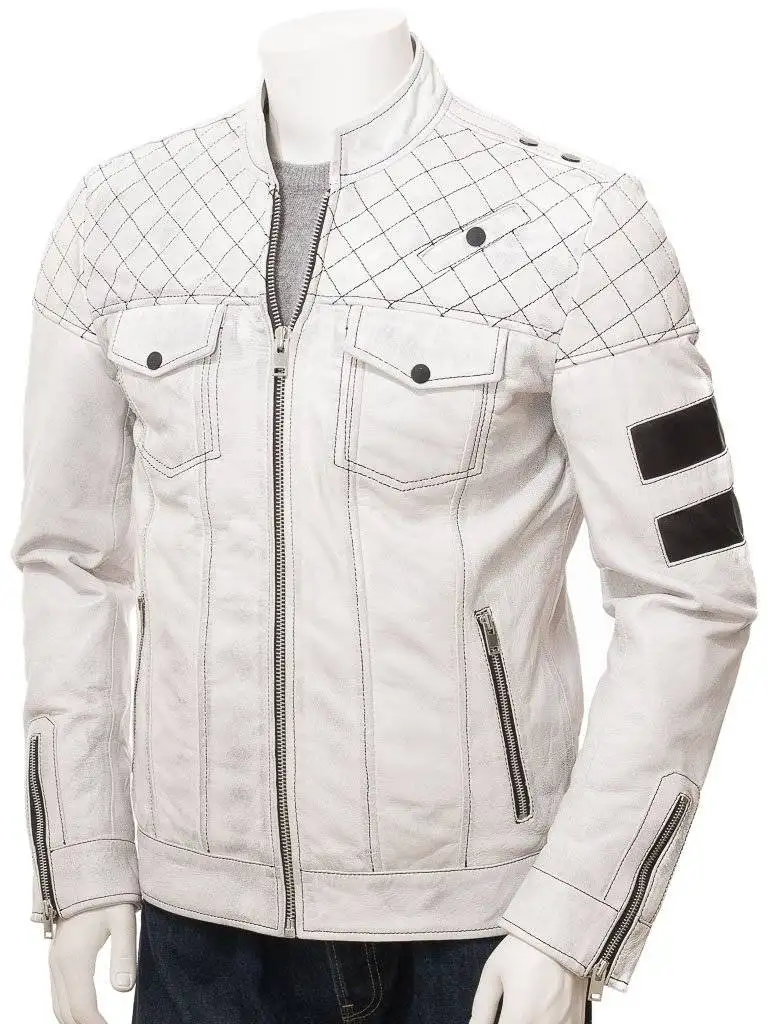 White Leather Motorcycle Jacket 2
