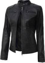 Womens Black Leather Motorcycle Jacket 2