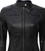 Womens Black Leather Motorcycle Jacket 3