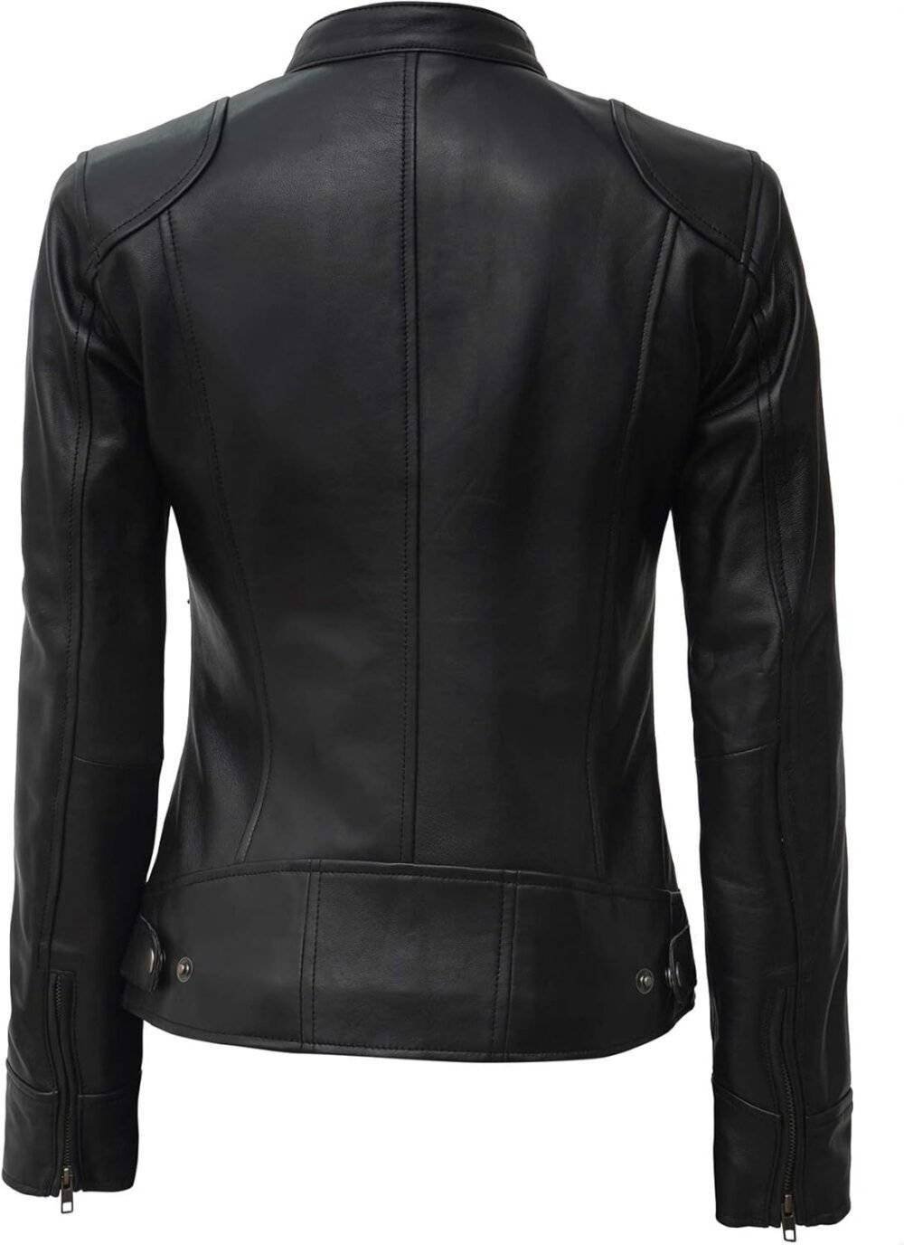 Womens Black Leather Motorcycle Jacket 4