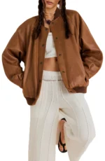 Womens Brown Leather Aviator Jacket