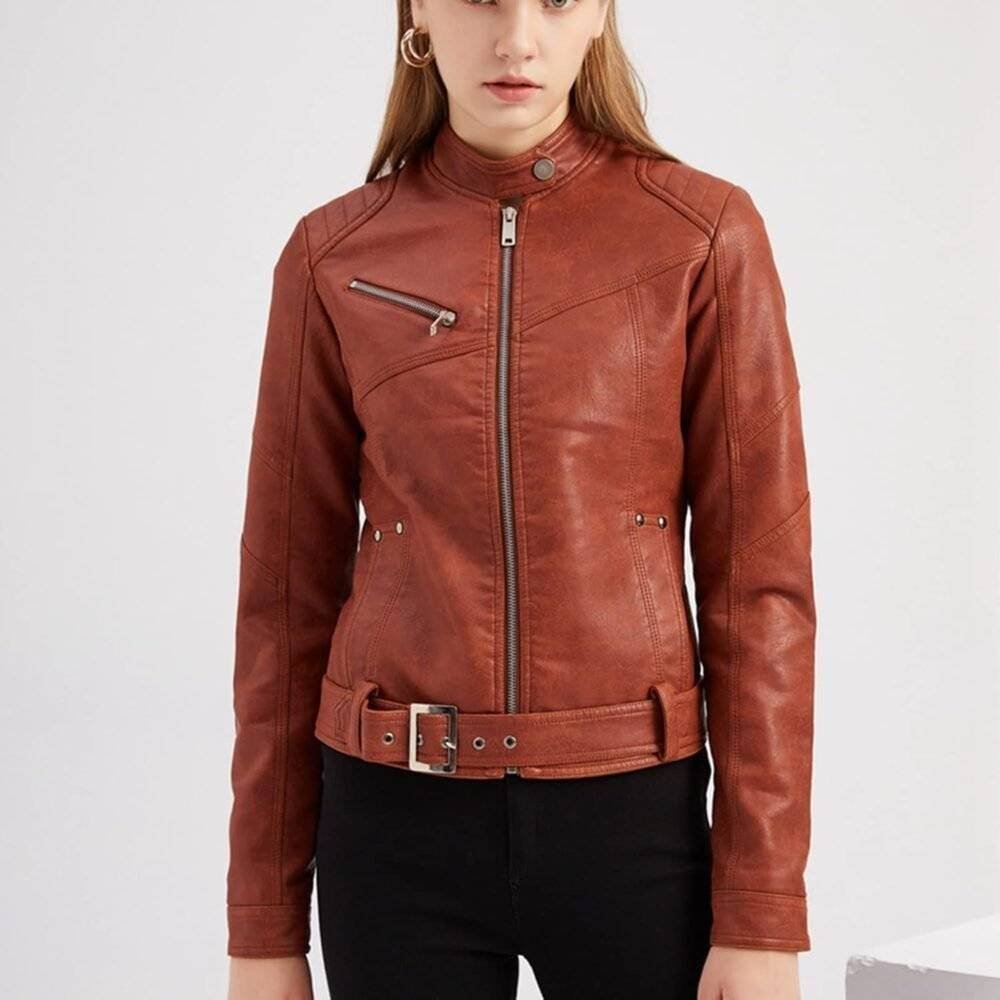 Womens Brown Leather Motorcycle Jacket