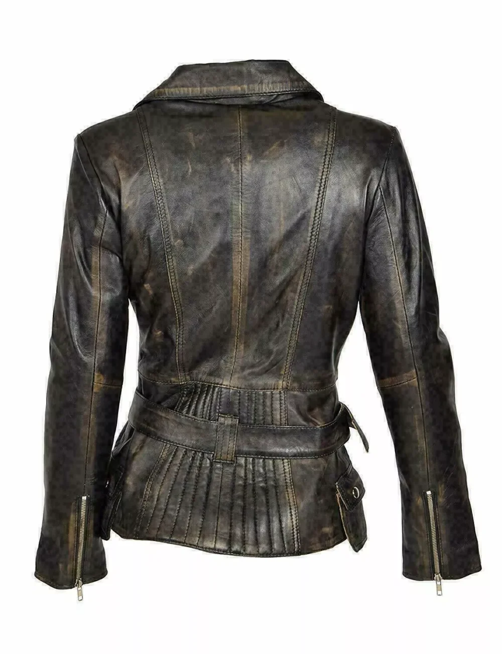 Womens Distressed Leather Motorcycle Jacket 2