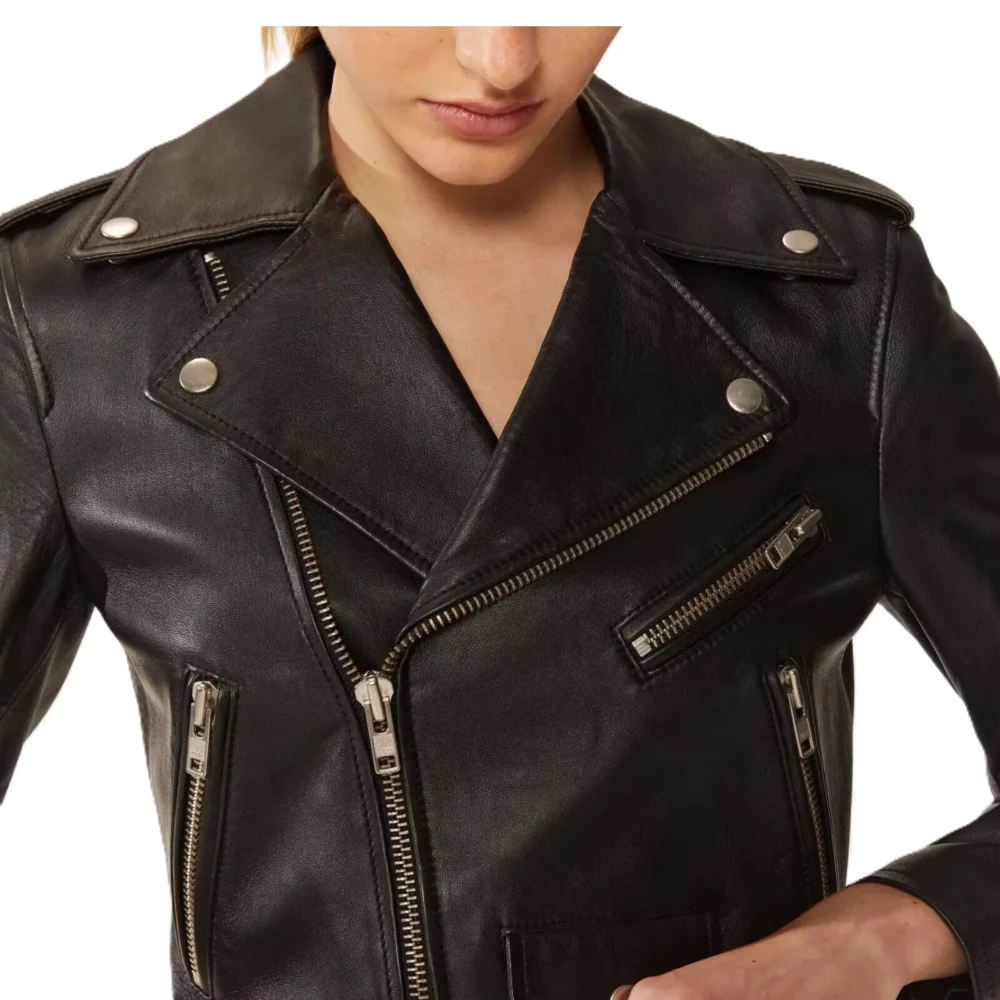 Womens Genuine Leather Motorcycle Jacket 2