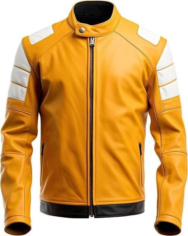 Yellow Leather Motorcycle Jacket 4xl