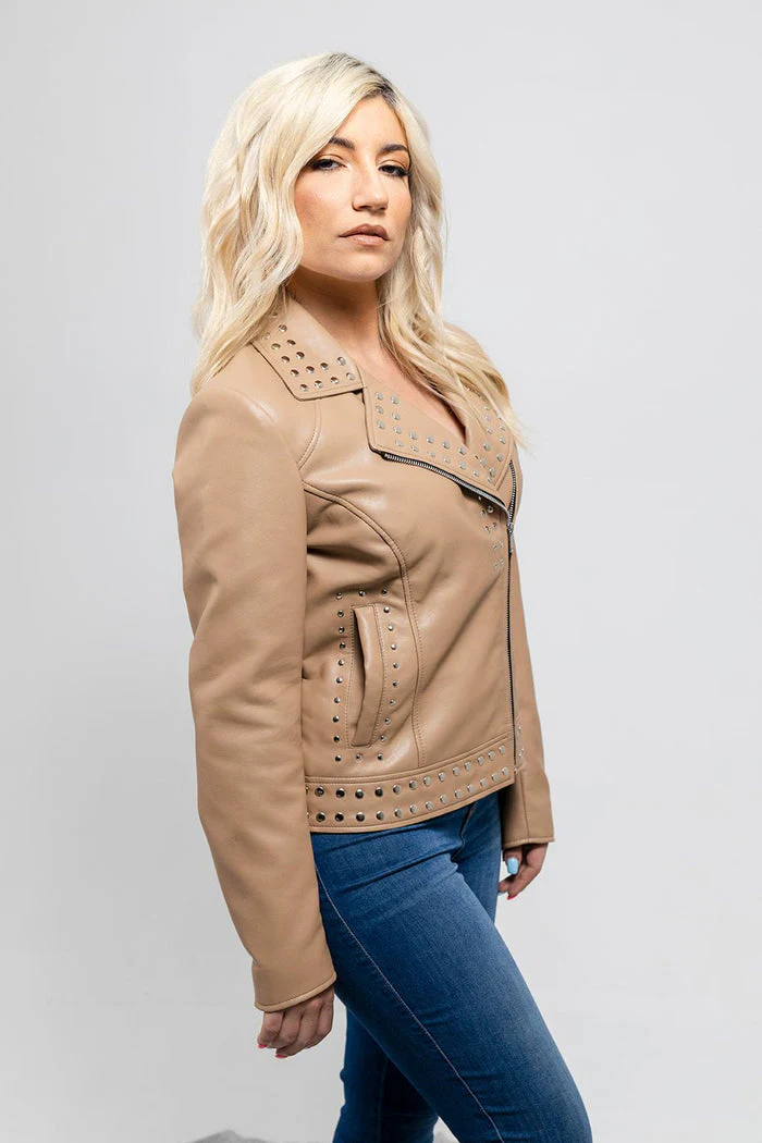 beige leather jacket womens