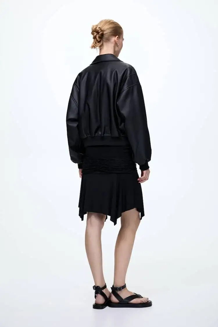 black faux leather bomber jacket 2