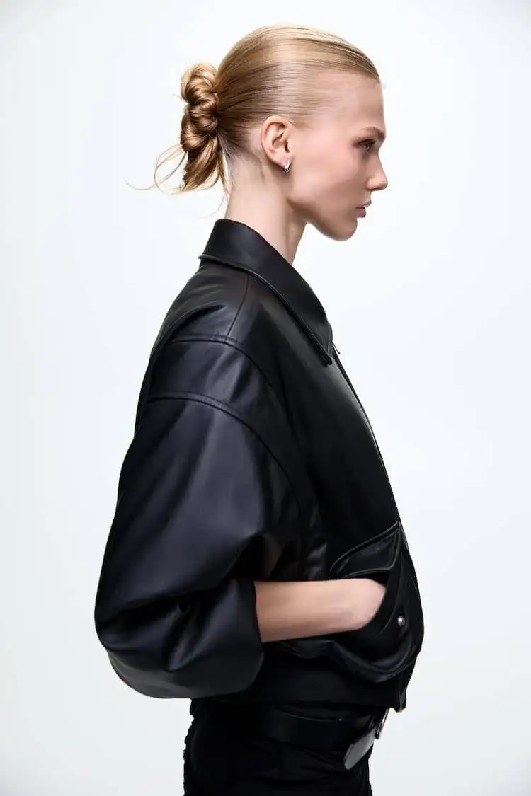 black faux leather bomber jacket 3