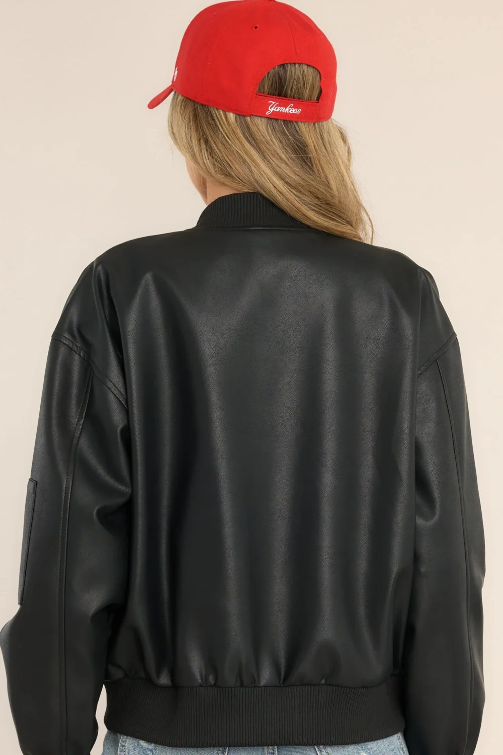 black faux leather bomber jacket 3