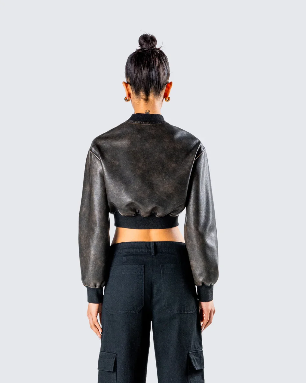 black faux leather cropped jacket 2