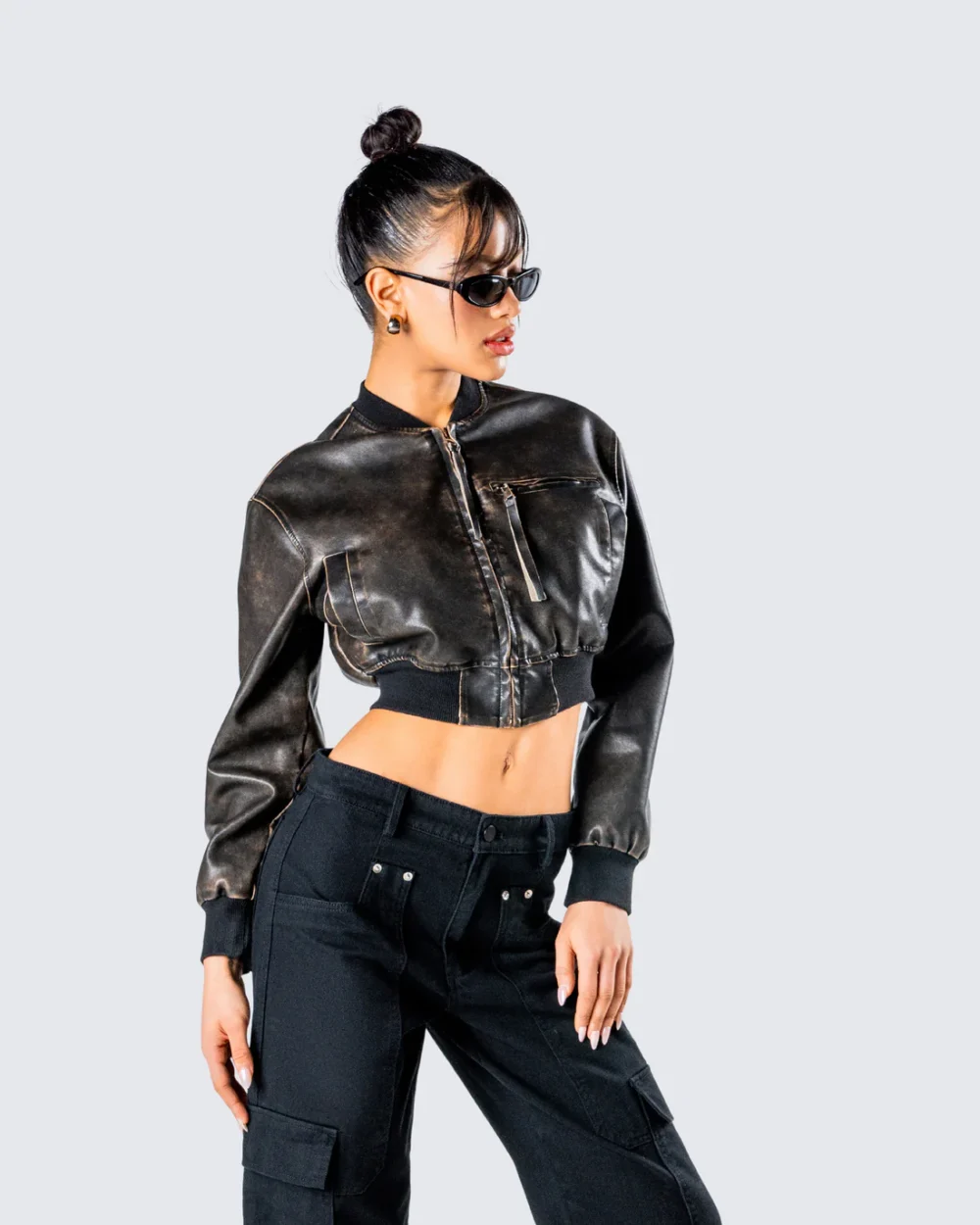 black faux leather cropped jacket 3