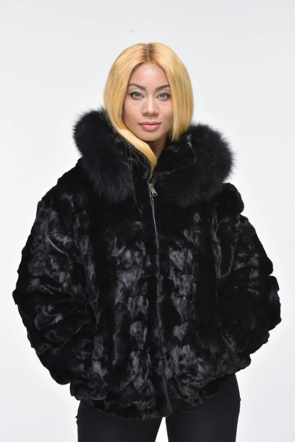 black fur bomber jacket