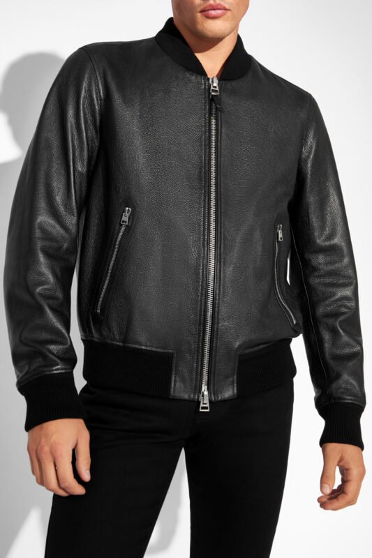 black leather bomber jacket mens