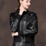 black leather bomber jacket women 3