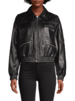 Black Leather Ladies Bomber Jacket