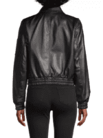 Black Leather Ladies Bomber Jacket 2