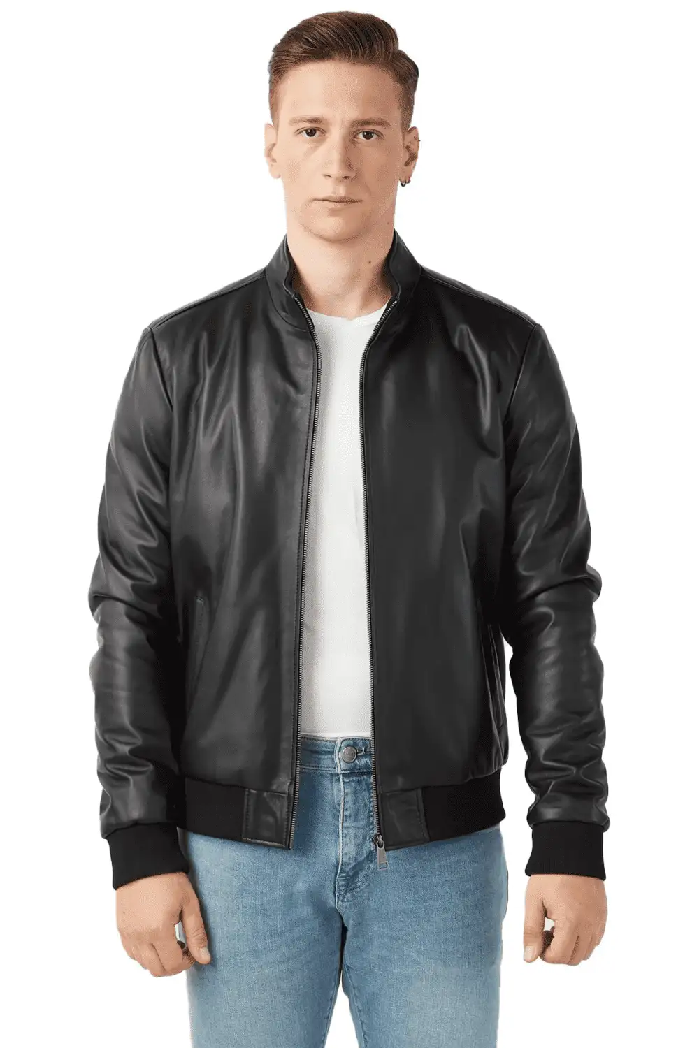 Black Men's Leather Bomber Jacket