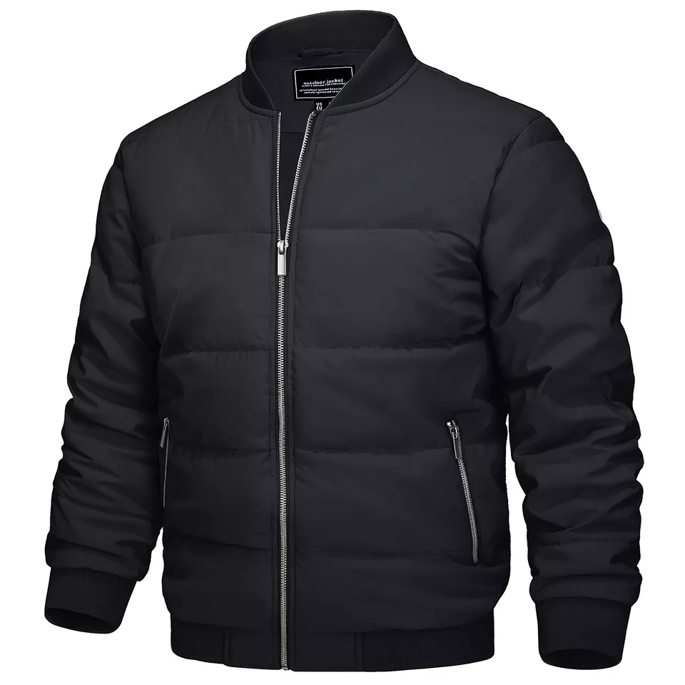 Black Quilted Bomber Jacket