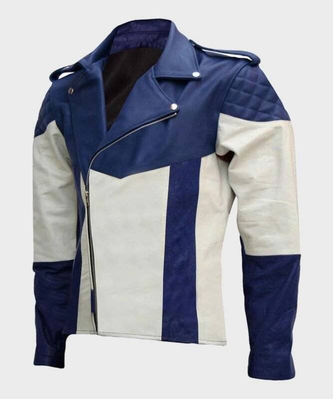 blue and white motorcycle jacket