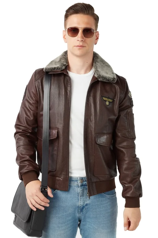 bomber jacket with leather sleeves