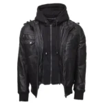 bomber leather jacket with hood