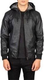 bomber leather jacket with hood 2