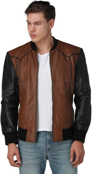 brown and black bomber jacket