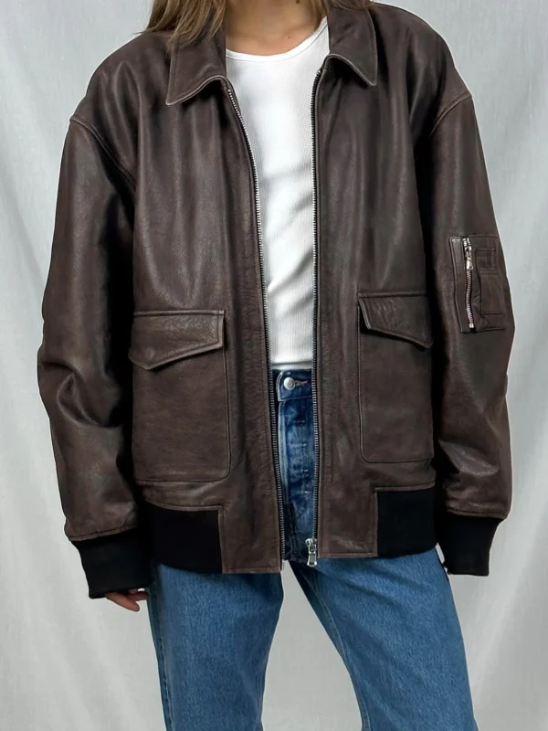 brown leather bomber jacket vintage