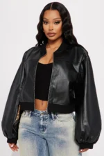 crop leather bomber jacket