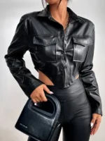 cropped black leather jacket for women 2