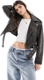 cropped moto jacket women's