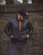 dark brown leather bomber jacket 3