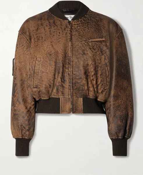distressed leather bomber jacket