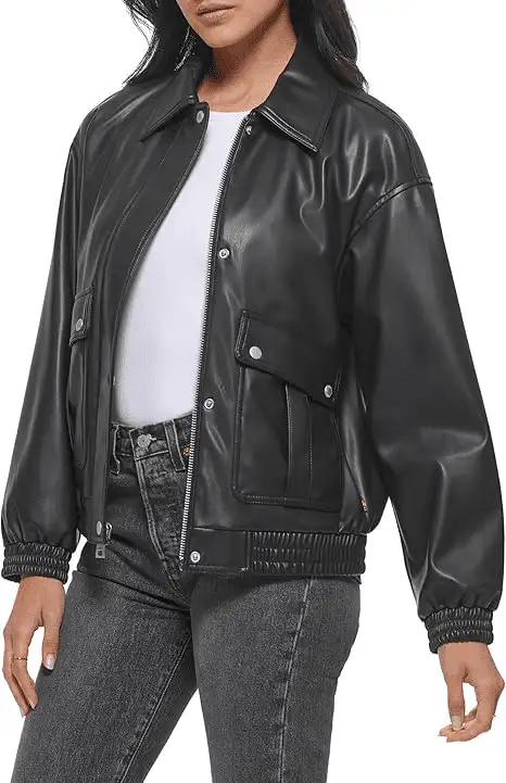 Womens Faux Leather Bomber Jacket