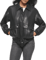 Womens Faux Leather Bomber Jacket