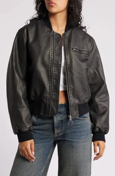 faux leather bomber jacket women's